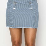 Button Frayed Denim Mini Skirt