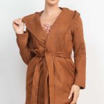 Suede Hooded Waist-Tie Belt Jacket