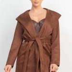 Suede Hooded Waist-Tie Belt Jacket