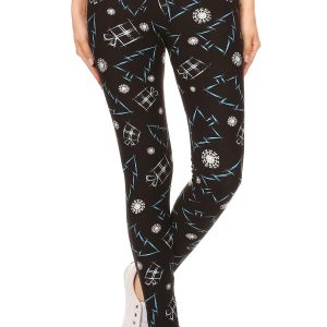 Yoga Style Banded Lined Tree Printed Knit Legging With High Waist