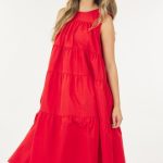 Sleeveless Basic Stretch Poplin Dress With Layers- Id.Cc56591a