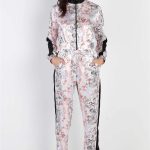 Black Contrast Satin Effect Multi Color Print Zip-Up Jacket & Pants Set