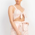 Tie-Front Striped Crop Top & Belted Shorts Set