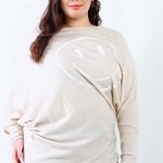Plus Smile Front Print Flannel Dolman Sleeve Top