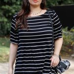 Plus Stripe Bell Short Sleeve Top