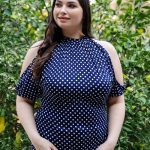 Plus Polka Dot Cold Shoulder Short Sleeve Back Self-Tie Top
