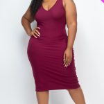 Plus Ribbed Back Slit Bodycon Dress
