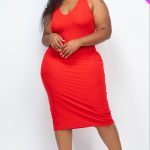Plus Ribbed Back Slit Bodycon Dress