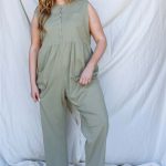Plus Cotton Front Button Up Detail Sleeveless Jumpsuit