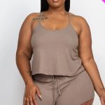 Plus Ribbed Strappy Top And Shorts Set- Id.Cc56585b