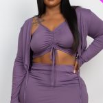 Plus Size Ruched Drawstring Cami Top & Skirt Set With Cardigan