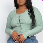 Plus Size Button Up Cropped Top