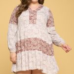 Color Block Floral Print Tiered Mini Dress