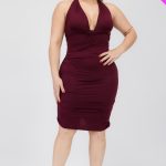 Plus Plunging Neck Crisscross Back Ruched Bodycon Mini Dress