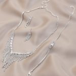 V Shape Dangle Rhinestone Bridal Bracelet Necklace Set