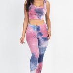 Tie Dye Crop Top And Leggings Yoga Gym Set