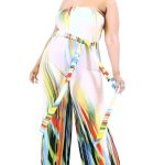 Plus Off Shoulder Color Brushed Tie Waist Jumpsuit