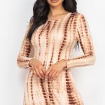 Tie-Dye Printed Lettuce Trim Bodycon Dress