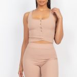 Buttons Scoop Neck Crop Top & Biker Shorts Set