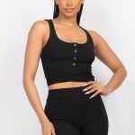 Buttons Scoop Neck Crop Top & Biker Shorts Set