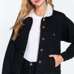 Inner Fur Black Oversized Denim Jacket